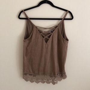 Brown Beige Suede Crisscross Strappy Tank